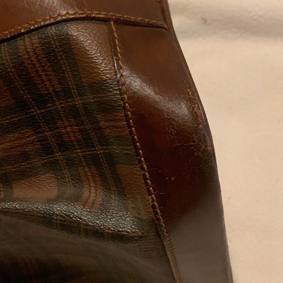 RALPH LAUREN Tartan Plaid Large Leather Drawstring Bucket Shoulder Bag VINTAGE - Picture 7 of 16